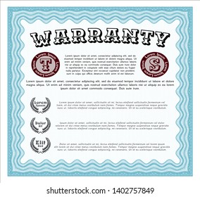 Light blue Retro Warranty Certificate template. Money design. Customizable, Easy to edit and change colors. With guilloche pattern and background. 