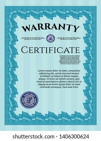Light blue Retro Warranty Certificate template. Vector illustration. With background. Perfect design. 