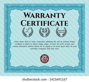 Light blue Retro Warranty Certificate template. Detailed. With great quality guilloche pattern. Excellent design. 