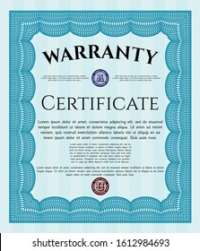 Light blue Retro Warranty Certificate template. Lovely design. With quality background. Detailed. 