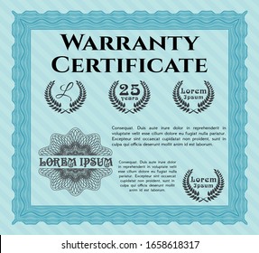 Light blue Retro Warranty Certificate template. Nice design. Easy to print. Vector illustration. 