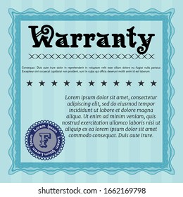 Light blue Retro Warranty Certificate template. With linear background. Money style design. Vector illustration. 