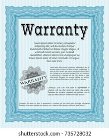 Light blue Retro Warranty Certificate template. With background. Customizable, Easy to edit and change colors. Money design. 