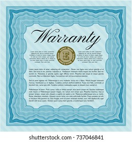 Light blue Retro Warranty Certificate template. With linear background. Elegant design. Detailed. 