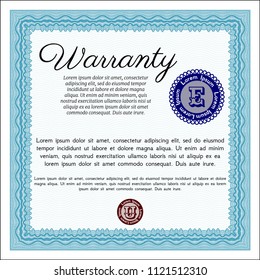 Light blue Retro Warranty template. Lovely design. Customizable, Easy to edit and change colors. With complex linear background. 