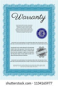 Light blue Retro Warranty template. With linear background. Lovely design. Detailed. 