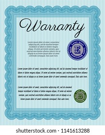 Light blue Retro Warranty template. Elegant design. Detailed. Printer friendly. 