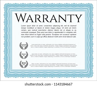 Light blue Retro Warranty template. Good design. With great quality guilloche pattern. Customizable, Easy to edit and change colors. 