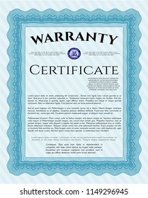 Light blue Retro Warranty template. Customizable, Easy to edit and change colors. With great quality guilloche pattern. Superior design. 
