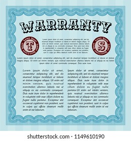 Light blue Retro Warranty template. Artistry design. Detailed. With background. 