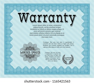 Light blue Retro Warranty template. Modern design. Customizable, Easy to edit and change colors. With guilloche pattern and background. 