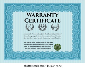 Light blue Retro Warranty template. Nice design. Detailed. With guilloche pattern. 