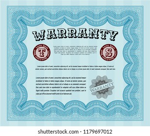 Light blue Retro Warranty template. With great quality guilloche pattern. Nice design. Detailed. 