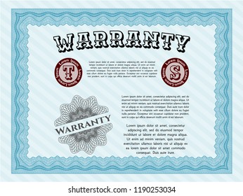 Light blue Retro Warranty template. Printer friendly. Customizable, Easy to edit and change colors. Money Pattern. 