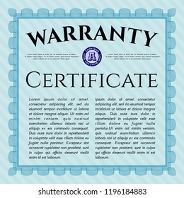 Light blue Retro Warranty template. Customizable, Easy to edit and change colors. With great quality guilloche pattern. Cordial design. 