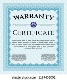 Light blue Retro Warranty template. Complex background. Detailed. Sophisticated design. 