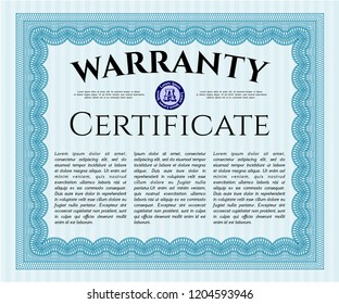 Light blue Retro Warranty template. Detailed. With guilloche pattern. Artistry design. 