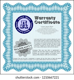 Light blue Retro Warranty template. With guilloche pattern and background. Superior design. Customizable, Easy to edit and change colors. 