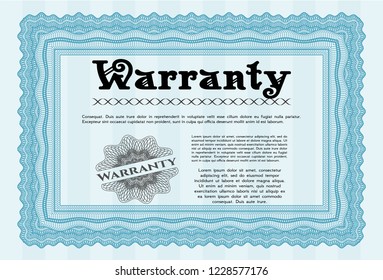 Light blue Retro Warranty template. Money Pattern. With guilloche pattern. Vector illustration. 