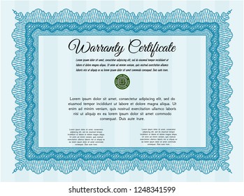 Light blue Retro Warranty template. Vector illustration. With complex linear background. Sophisticated design. 