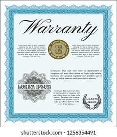 Light blue Retro Warranty template. Detailed. With complex background. Beauty design. 