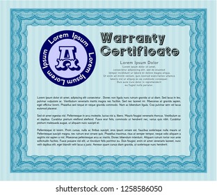 Light blue Retro Warranty template. Customizable, Easy to edit and change colors. With background. Money Pattern. 