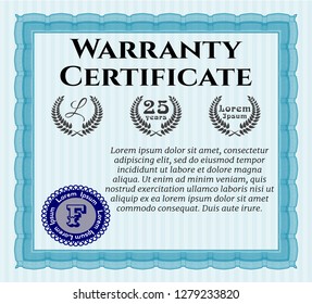 Light blue Retro Warranty template. With complex linear background. Superior design. Vector illustration. 