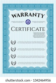 Light blue Retro Warranty template. Money Pattern. Detailed. With background. 