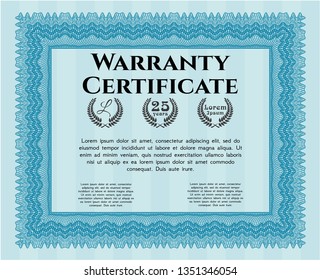 Light blue Retro Warranty template. Vector illustration. With guilloche pattern. Good design. 