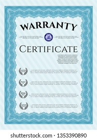 Light blue Retro Warranty template. Artistry design. Detailed. With guilloche pattern. 