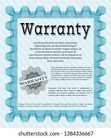 Light blue Retro Warranty template. Printer friendly. Beauty design. Detailed. 