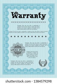 Light blue Retro Warranty template. With linear background. Cordial design. Detailed. 