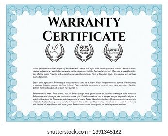 Light blue Retro Warranty template. Detailed. With background. Money style design. 