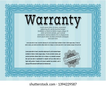 Light blue Retro Warranty template. Vector illustration. With guilloche pattern and background. Good design. 