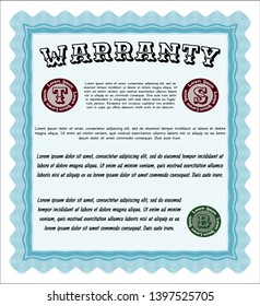 Light blue Retro Warranty template. Lovely design. Vector illustration. With great quality guilloche pattern. 