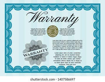 Light blue Retro Warranty template. Printer friendly. Vector illustration. Retro design. 