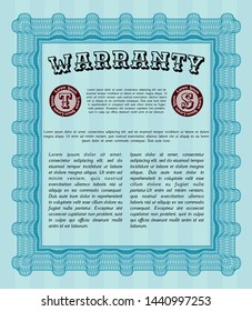 Light blue Retro Warranty template. With guilloche pattern and background. Perfect design. Vector illustration. 