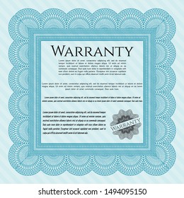 Light blue Retro Warranty template. Money style design. Vector illustration. With guilloche pattern. 
