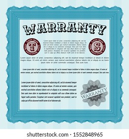 Light blue Retro Warranty template. Money Pattern design. Detailed. Printer friendly. 