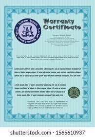Light blue Retro Warranty template. With guilloche pattern and background. Superior design. Customizable, Easy to edit and change colors. 