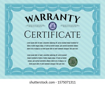 Light blue Retro Warranty template. Sophisticated design. With guilloche pattern and background. Customizable, Easy to edit and change colors. 