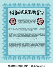 Light blue Retro Warranty template. Customizable, Easy to edit and change colors. With great quality guilloche pattern. Money style design. 