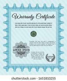 Light blue Retro Warranty template. With complex background. Elegant design. Vector illustration. 