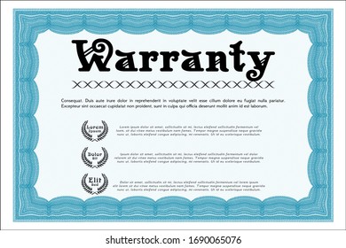 Light blue Retro Warranty template. Sophisticated design. Vector illustration. Printer friendly. 