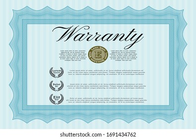 Light blue Retro Warranty template. With complex linear background. Detailed. Money Pattern design. 