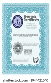 Light blue Retro Warranty template. Money style design.  Printer friendly.  Detailed. 