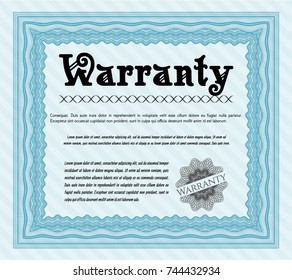 Light blue Retro Warranty template. With complex linear background. Artistry design. Detailed. 