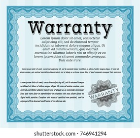 Light blue Retro Warranty template. Printer friendly. Beauty design. Vector illustration. 