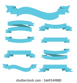 Light blue ribbon banners set. Vector illustration