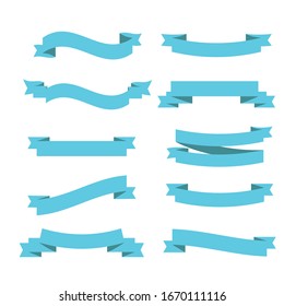 Light blue ribbon banners set. Vector illustration